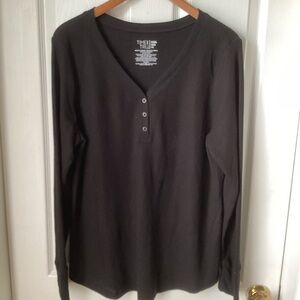 TIME AND TRU: black waffle knit Henley top XXXL